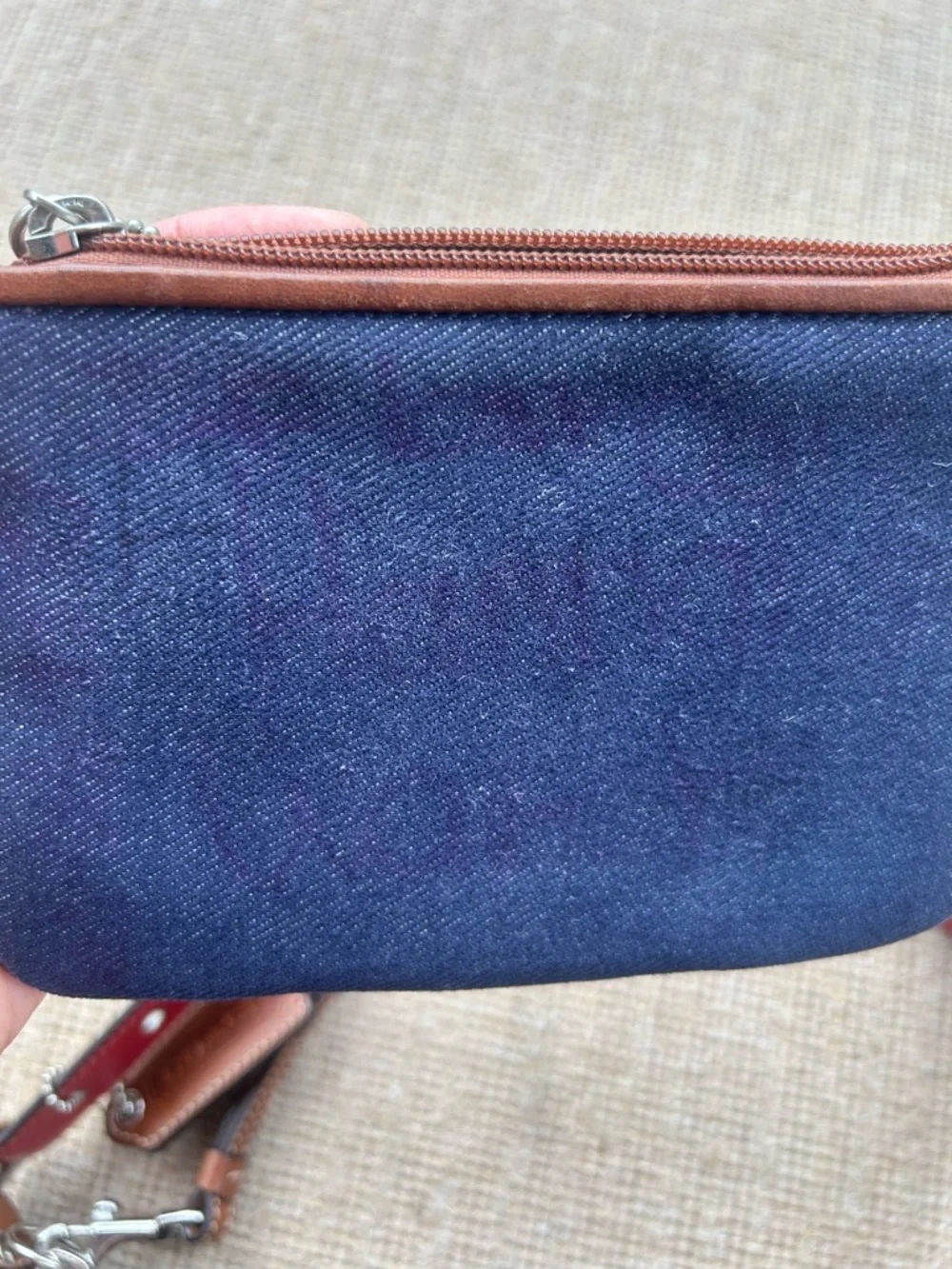 Coach Navy Canvas Shoulder Bag with Red and Pink Stripes